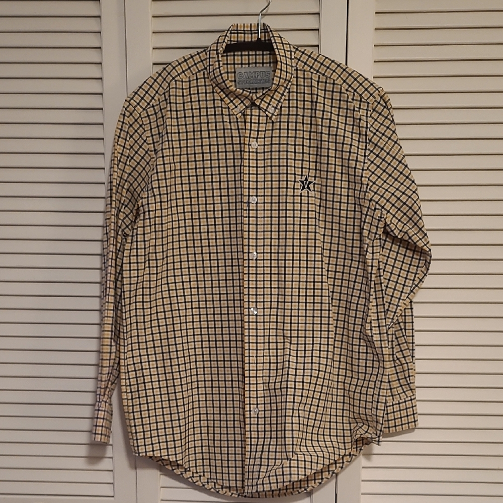 Vanderbilt Men's Checkered Button-Down Shirt - Gold, Cream and Black